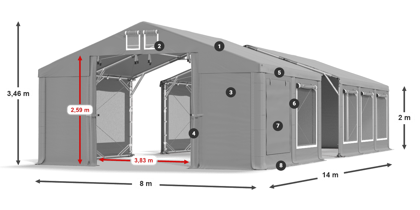 Roof: MS 580 PVC Walls: SD M 500 PVC 2m legend