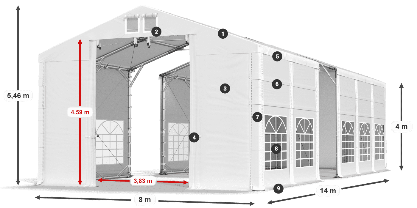 Roof: FR 620 PVC Walls: SD 500 PVC 4m legend