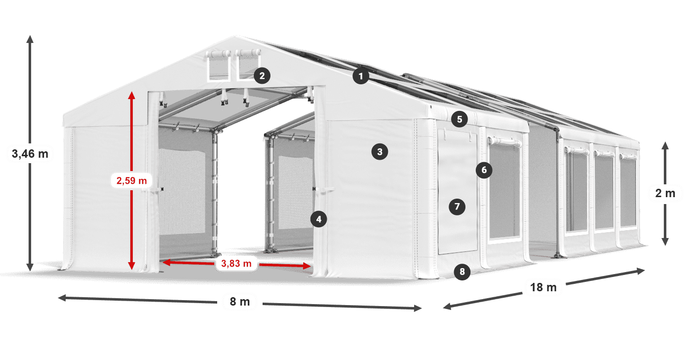 Roof: MS T 580 PVC Walls: SDM 500 PVC 2m legend
