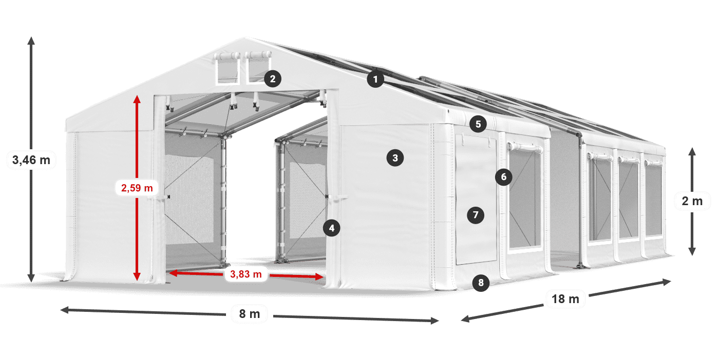 Roof: MS T 580 PVC Walls: SDM 500 PVC 2m legend