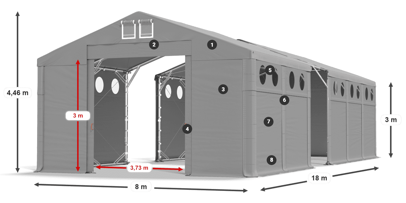 Roof: MS 580 PVC Walls: FR O 620 PVC 3m legend