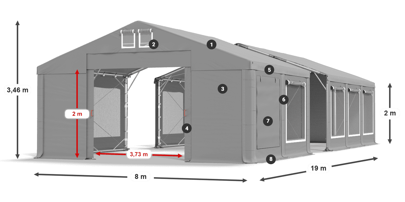 Roof: MS 580 PVC Walls: SD M 500 PVC 2m legend