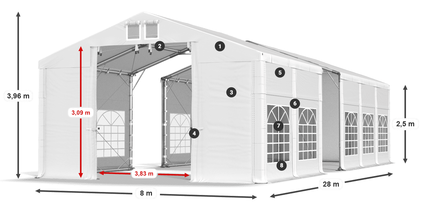 Roof: MS 580 PVC Walls: FR 620 PVC 2.5m legend