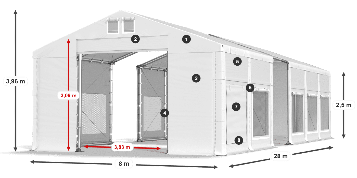 Roof: MS 580 PVC Walls: SD M 500 PVC 2.5m legend