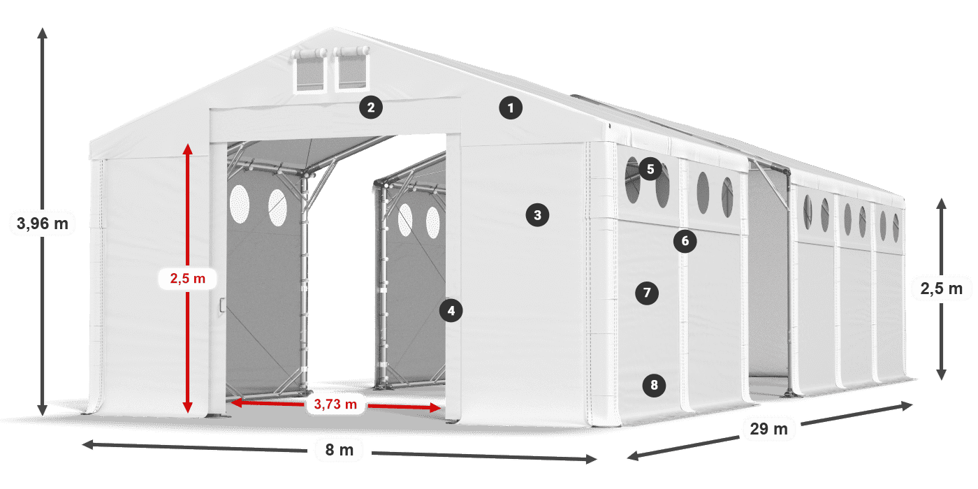Roof: FR 620 PVC Walls: SD O 500 PVC 2.5m legend