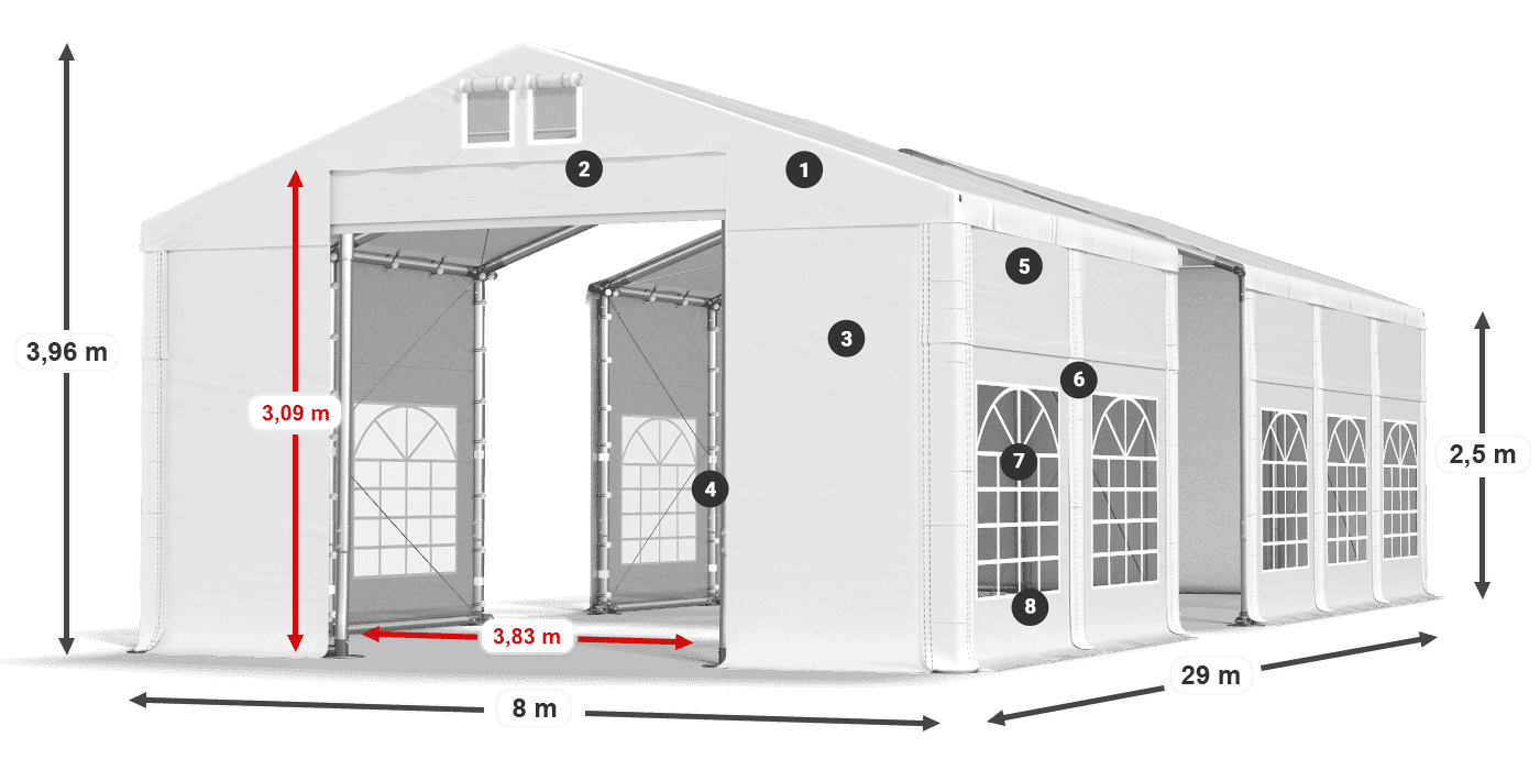 Roof: FR 620 PVC Walls: SD 500 PVC 2.5m legend