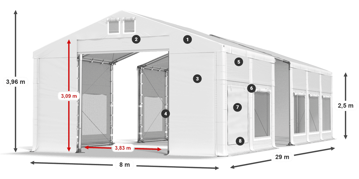 Roof: FR 620 PVC Walls: SD 500 PVC 2.5m legend