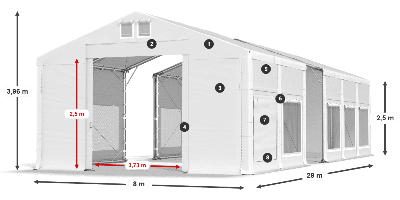 Roof: MS 580 PVC Walls: SD M 500 PVC 2.5m legend
