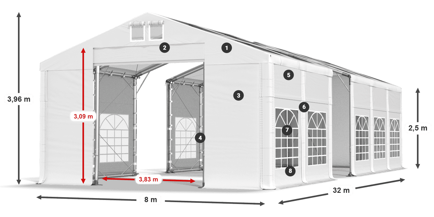 Roof: MS T 580 PVC Walls: FR 620 PVC 2.5m legend