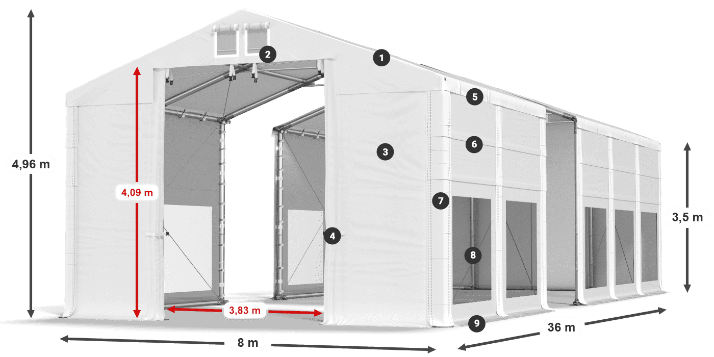 Roof: FR 620 PVC Walls: MS 580 PVC 3.5m legend