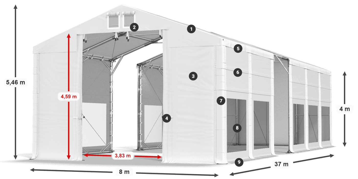 Roof: FR 620 PVC Walls: MS 580 PVC 4m legend