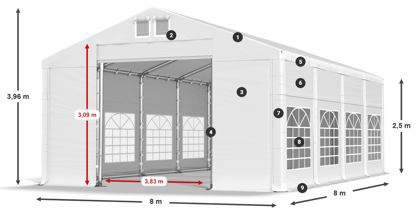 Roof: MS 580 PVC Walls: FR 620 PVC 2.5m legend