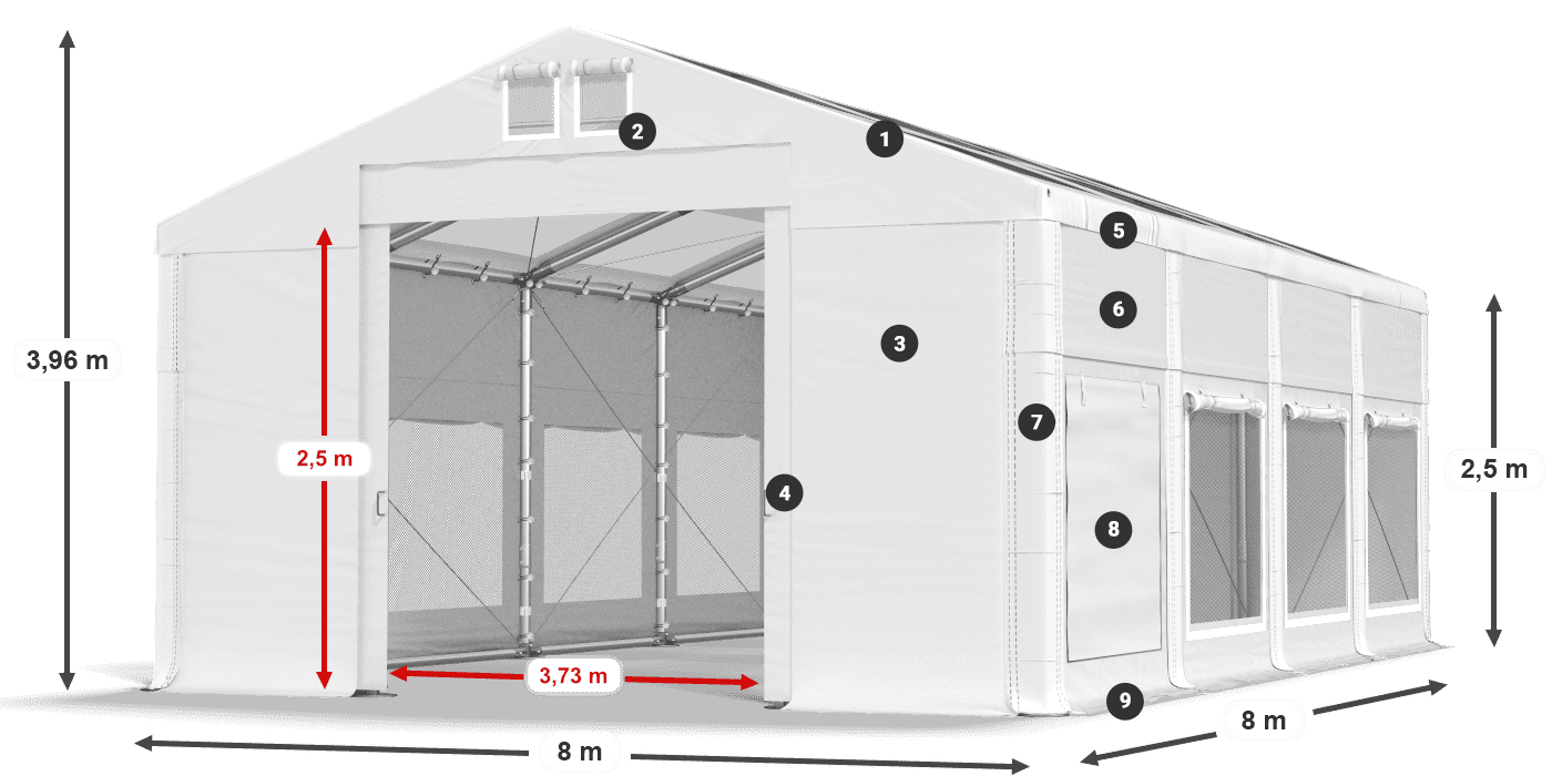 Roof: MS T 580 PVC Walls: SD M 500 PVC 2.5m legend