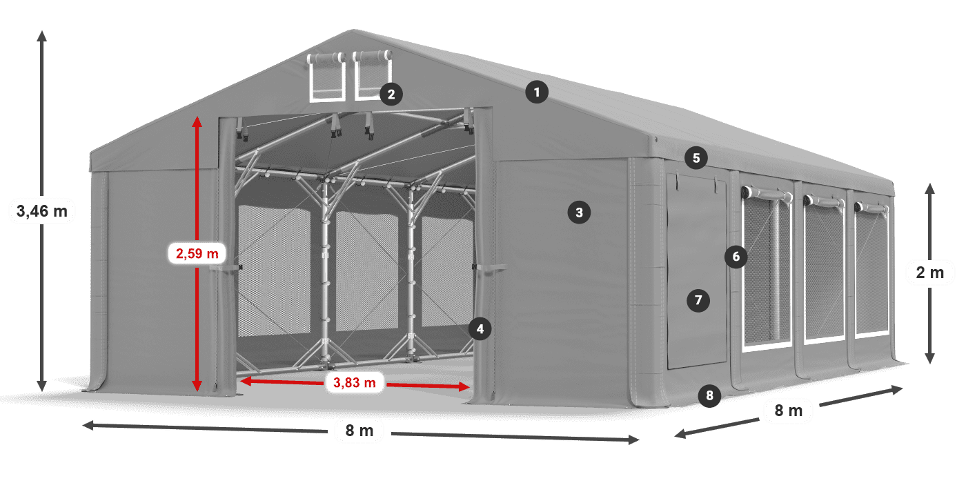 Roof: FR 620 PVC Walls: SD 500 PVC 2m legend