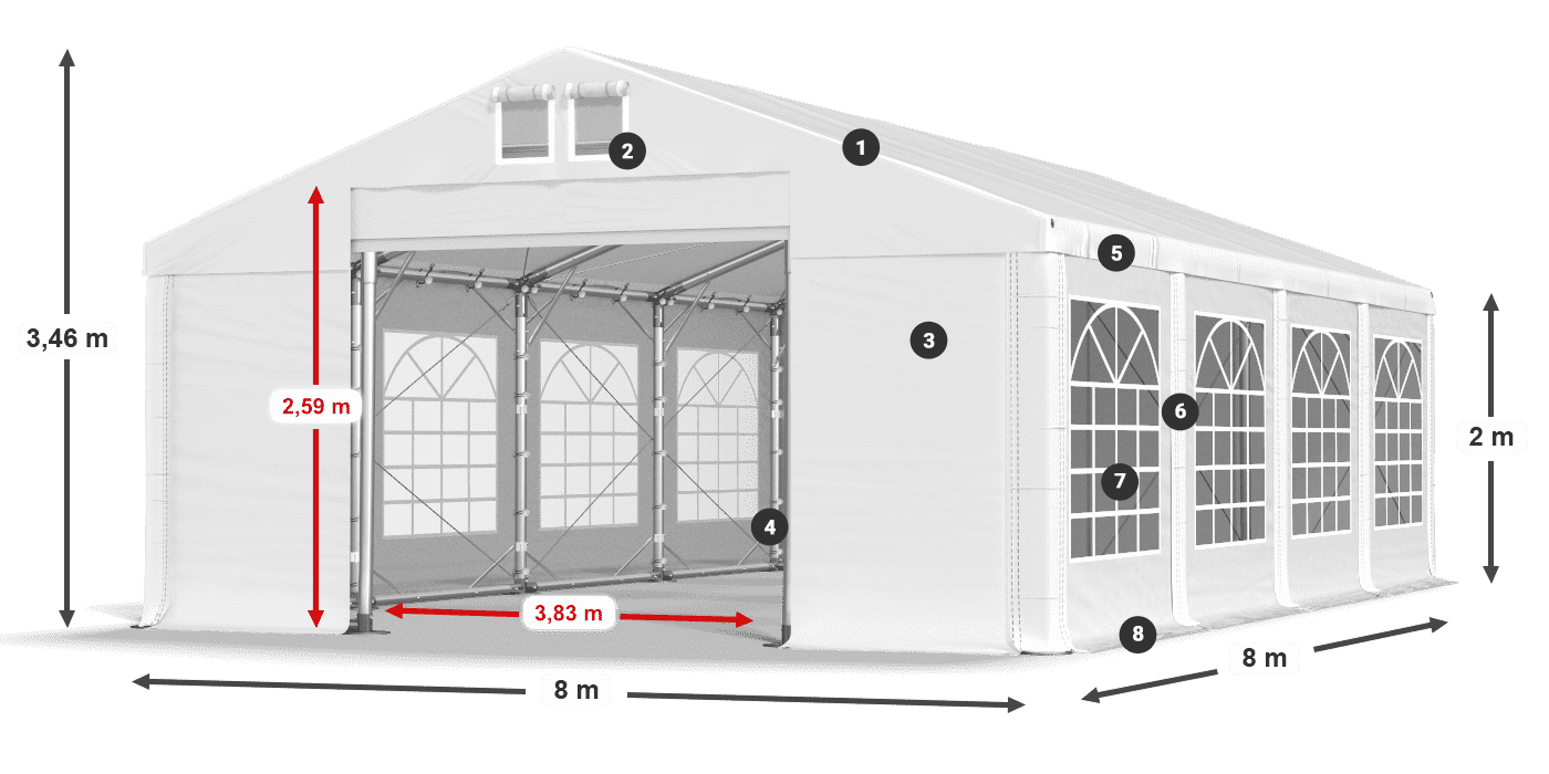 Roof: MS 580 PVC Walls: FR 620 PVC 2m legend