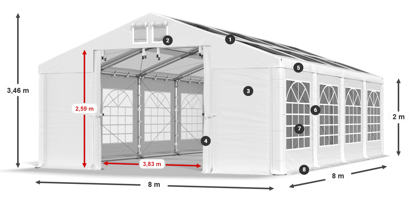 Roof: MS T 580 PVC Walls: FR 620 PVC 2m legend
