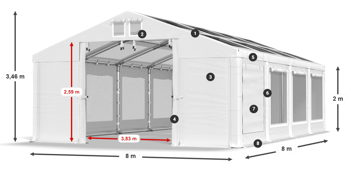 Roof: MS T 580 PVC Walls: SDM 500 PVC 2m legend