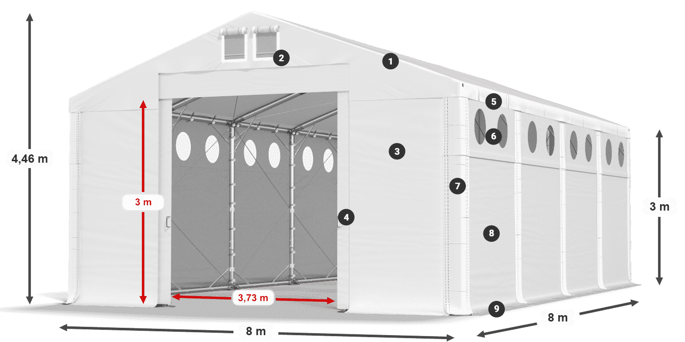 Roof: FR 620 PVC Walls: SD O 500 PVC 3m legend