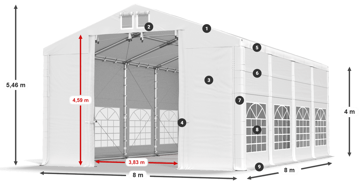 Roof: FR 620 PVC Walls: SD 500 PVC 4m legend