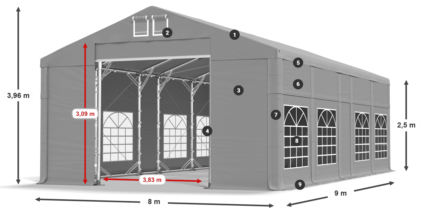Roof: FR 620 PVC Walls: SD 500 PVC 2.5m legend