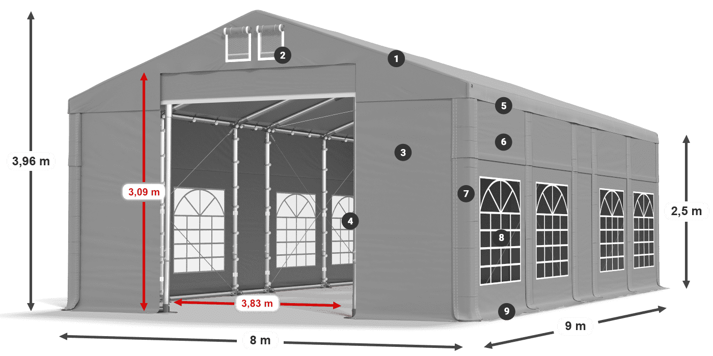 Roof: FR 620 PVC Walls: SD 500 PVC 2.5m legend