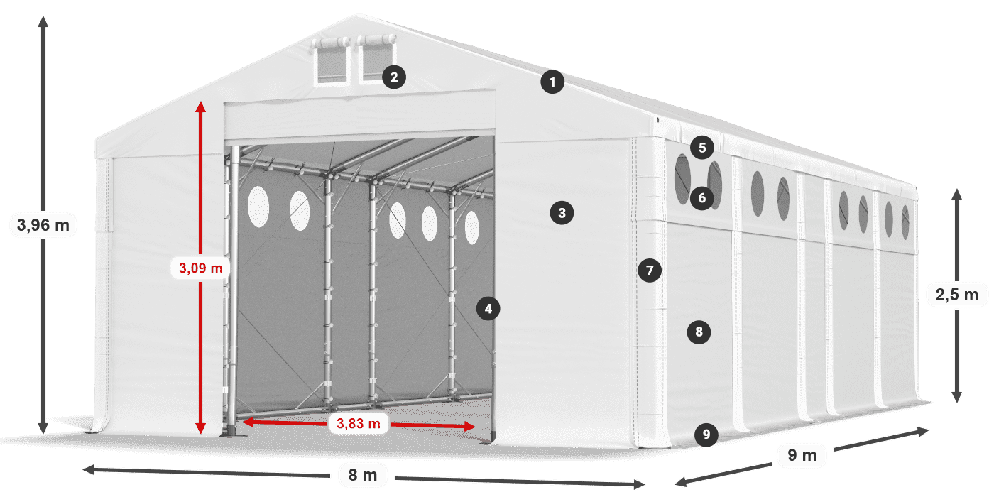 Roof: MS 580 PVC Walls: FR O 620 PVC 2.5m legend