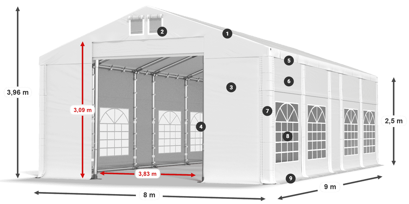 Roof: MS 580 PVC Walls: FR 620 PVC 2.5m legend