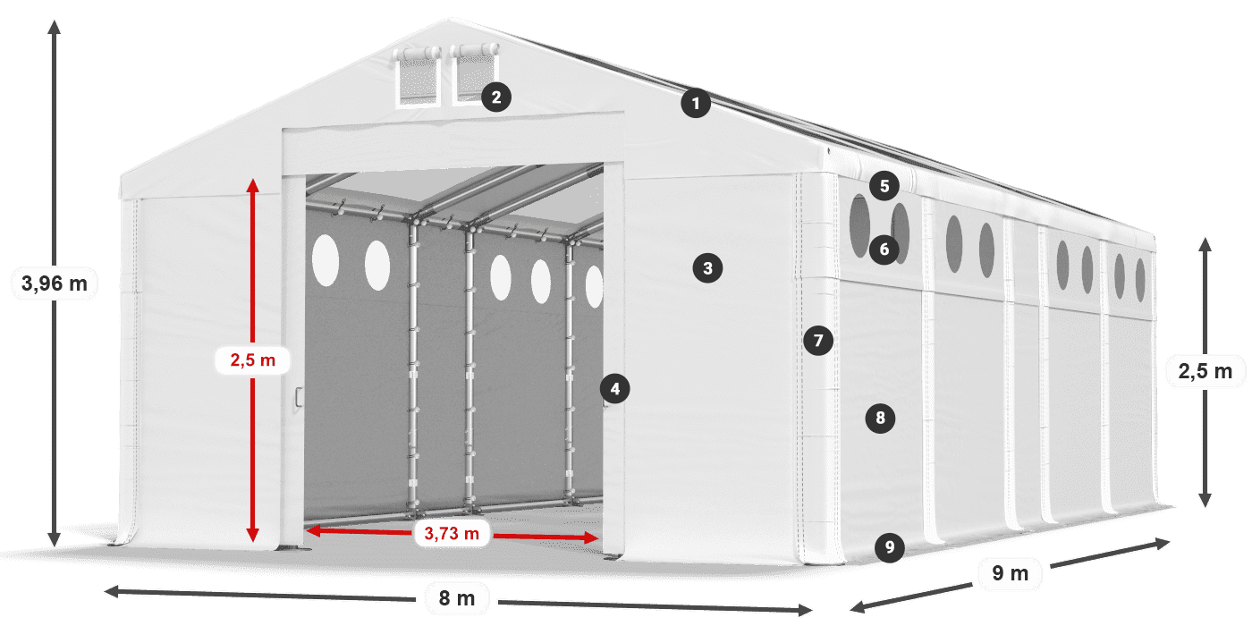 Roof: MS T 580 PVC Walls: SD O 500 PVC 2.5m legend