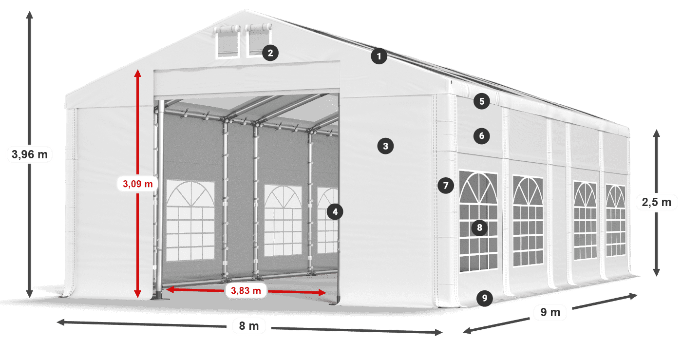 Roof: MS 580 PVC Walls: SD 500 PVC 2.5m legend