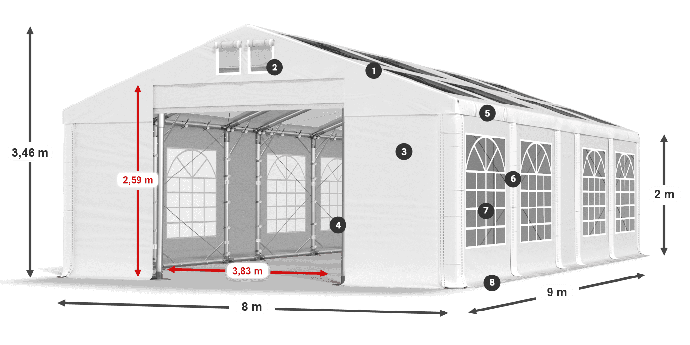 Roof: MS 580 PVC Walls: SD 500 PVC 2m legend