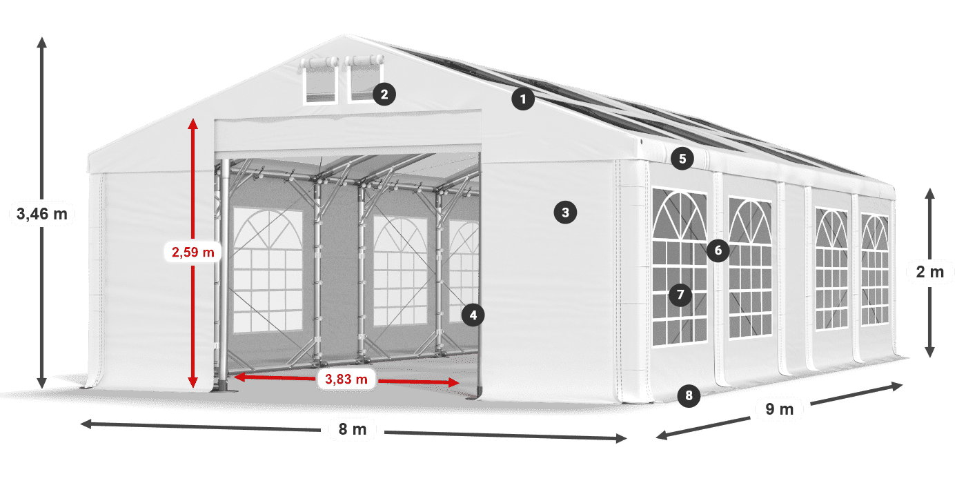 Roof: MS 580 PVC Walls: SD 500 PVC 2m legend